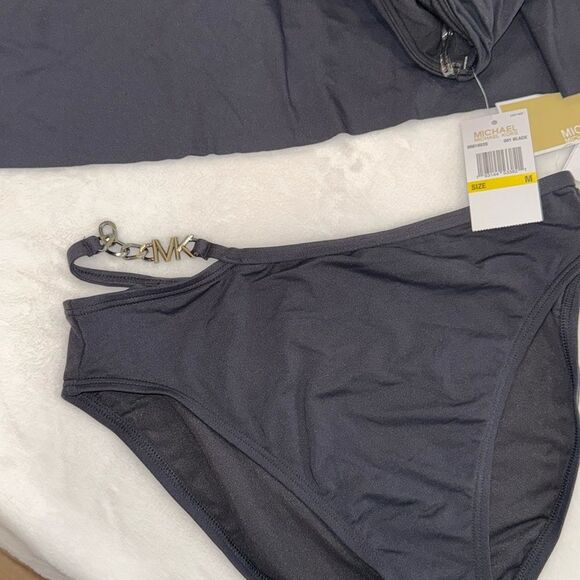 MICHAEL Michael Kors Logo Chain One Shoulder Tankini & Chain High Waist Bikini - Picture 10 of 14